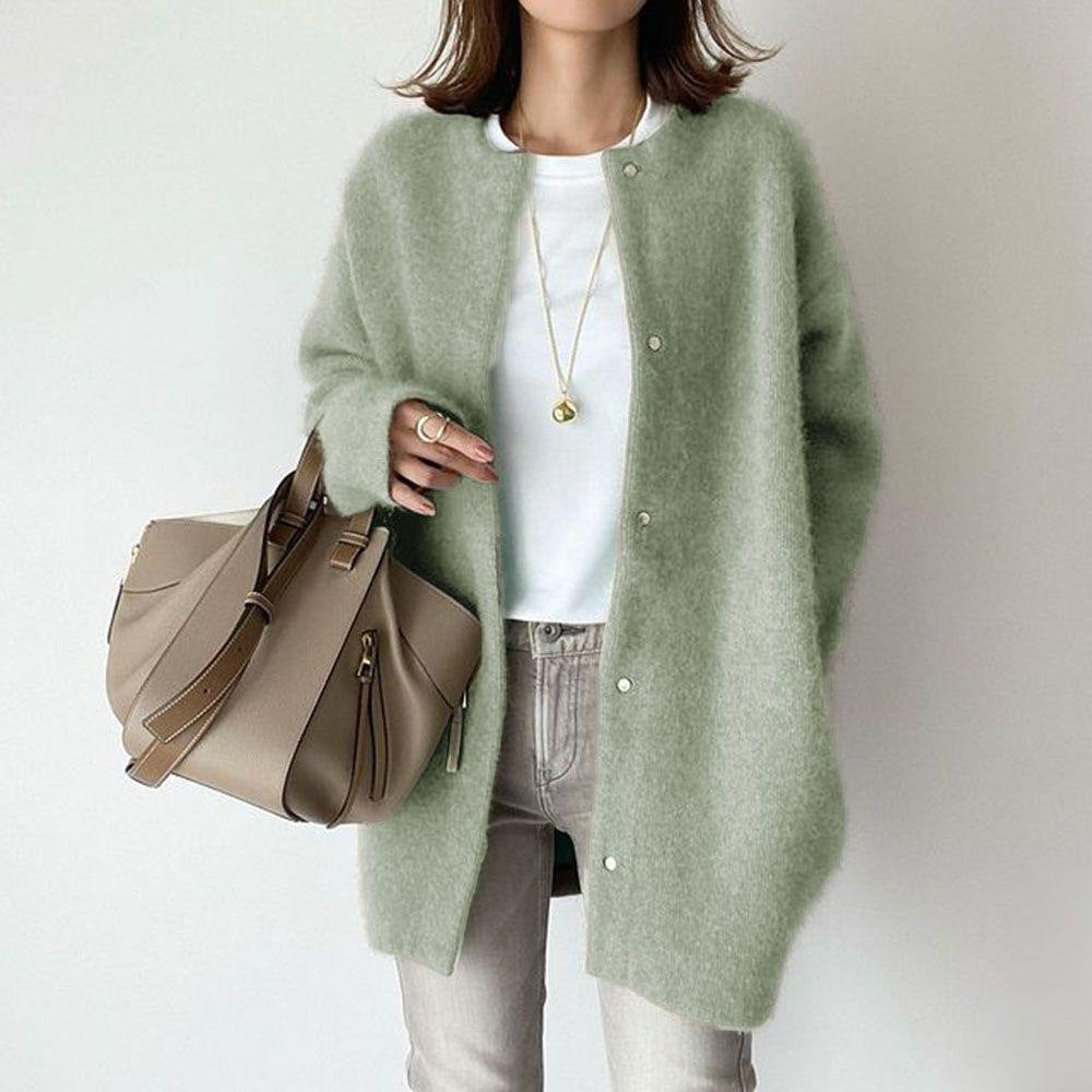 Shannon Womens Wool Cardigan with Suede Details in Green