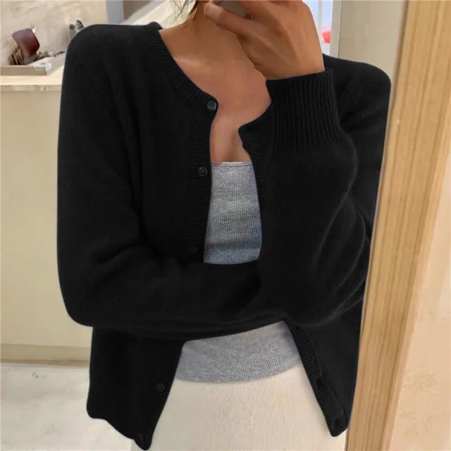 Amanda Womens Soft Knit Cardigan with Button Front in Black