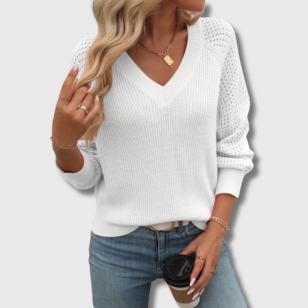 Women's V-Neck Sweater, Flattering Silhouette | Elongating Neckline, Soft-Touch Layer | Pink, White or Black | S–XL