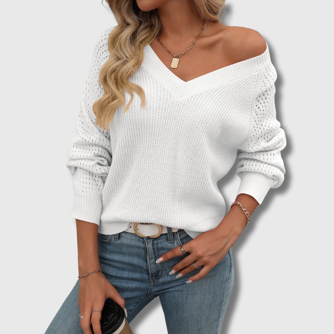 Women's V-Neck Sweater, Flattering Silhouette | Elongating Neckline, Soft-Touch Layer | Pink, White or Black | S–XL