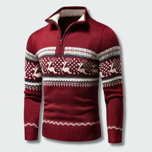 Roy Mens Half Zip Up Sweater with Winter Pattern