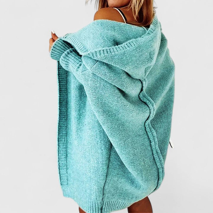 Rosalynne Womens Oversized Hooded Cardigan in Blue