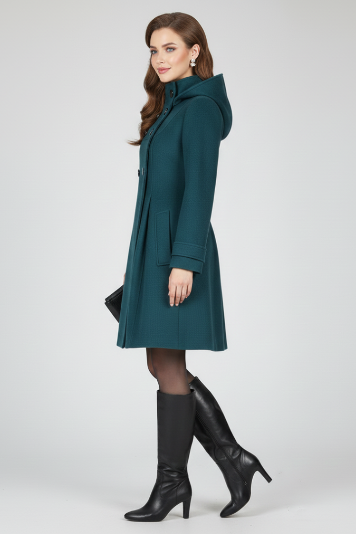 Krista Womens Hooded Coat with Double Button Front