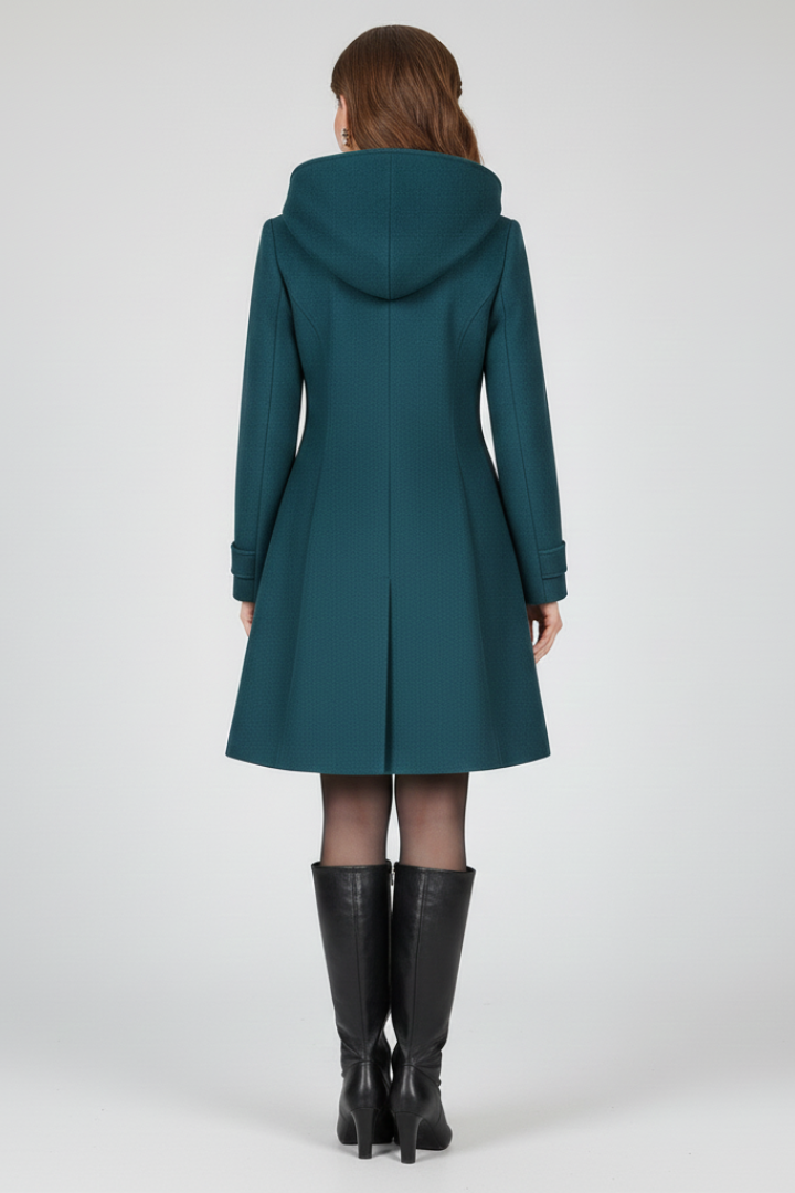Krista Womens Hooded Coat with Double Button Front