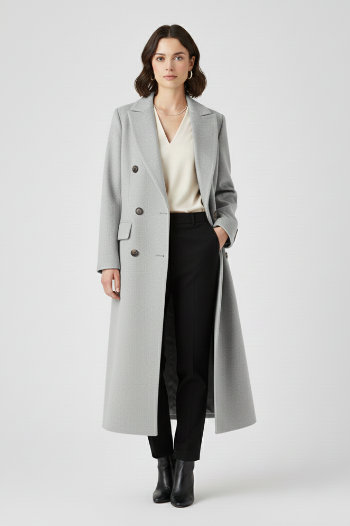 Kendra Womens Long Coat with Lapel Collar in Gray