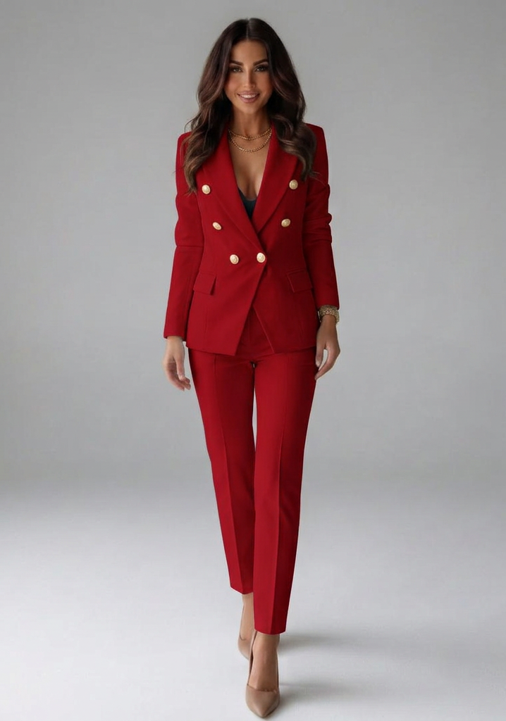 Morgan Womens Double-Breasted Blazer and Trousers Set in Red