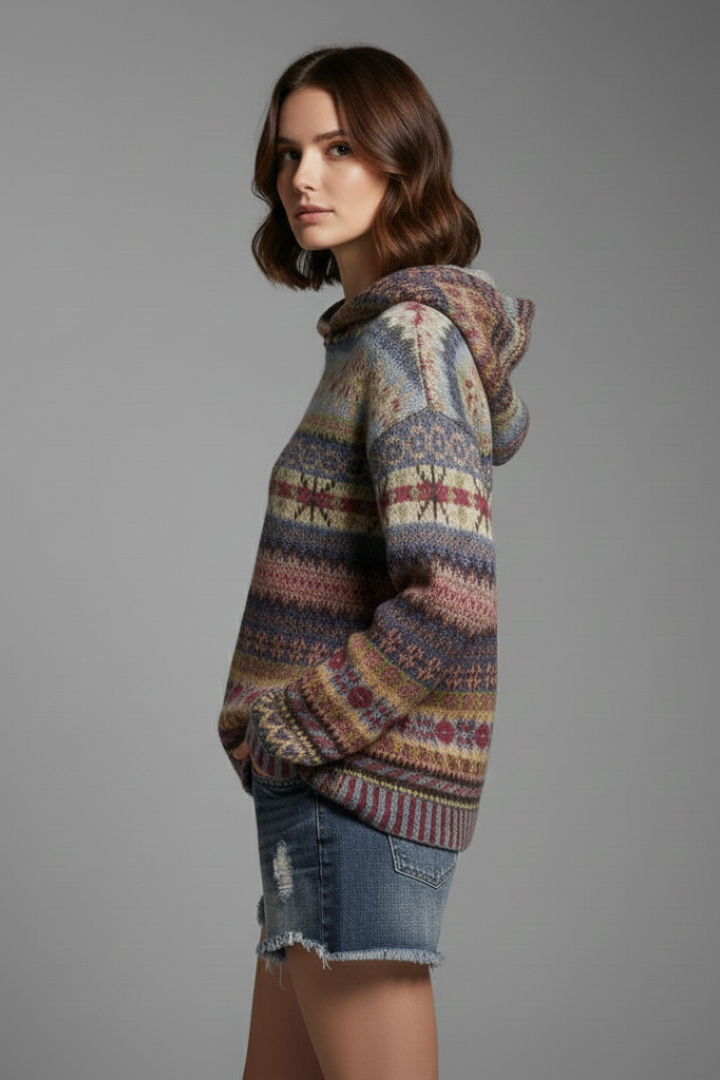 Dakota Womens Patterned Hoodie with Ribbed Cuffs