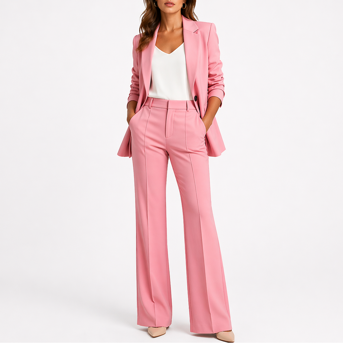 Tasha Womens Two-Piece Blazer and Pants Set in Pink