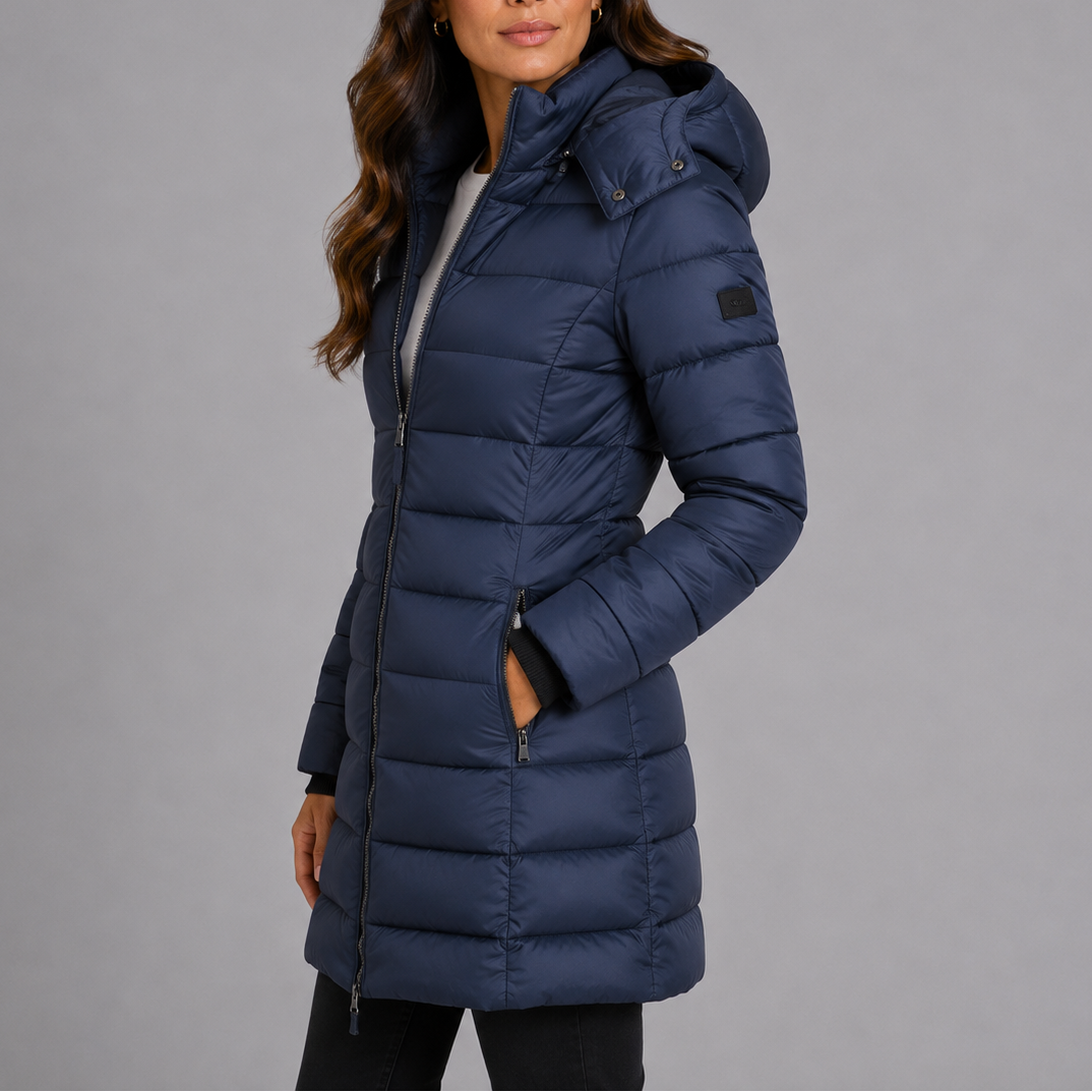 Margaret Womens Longline Puffer Coat with Hood