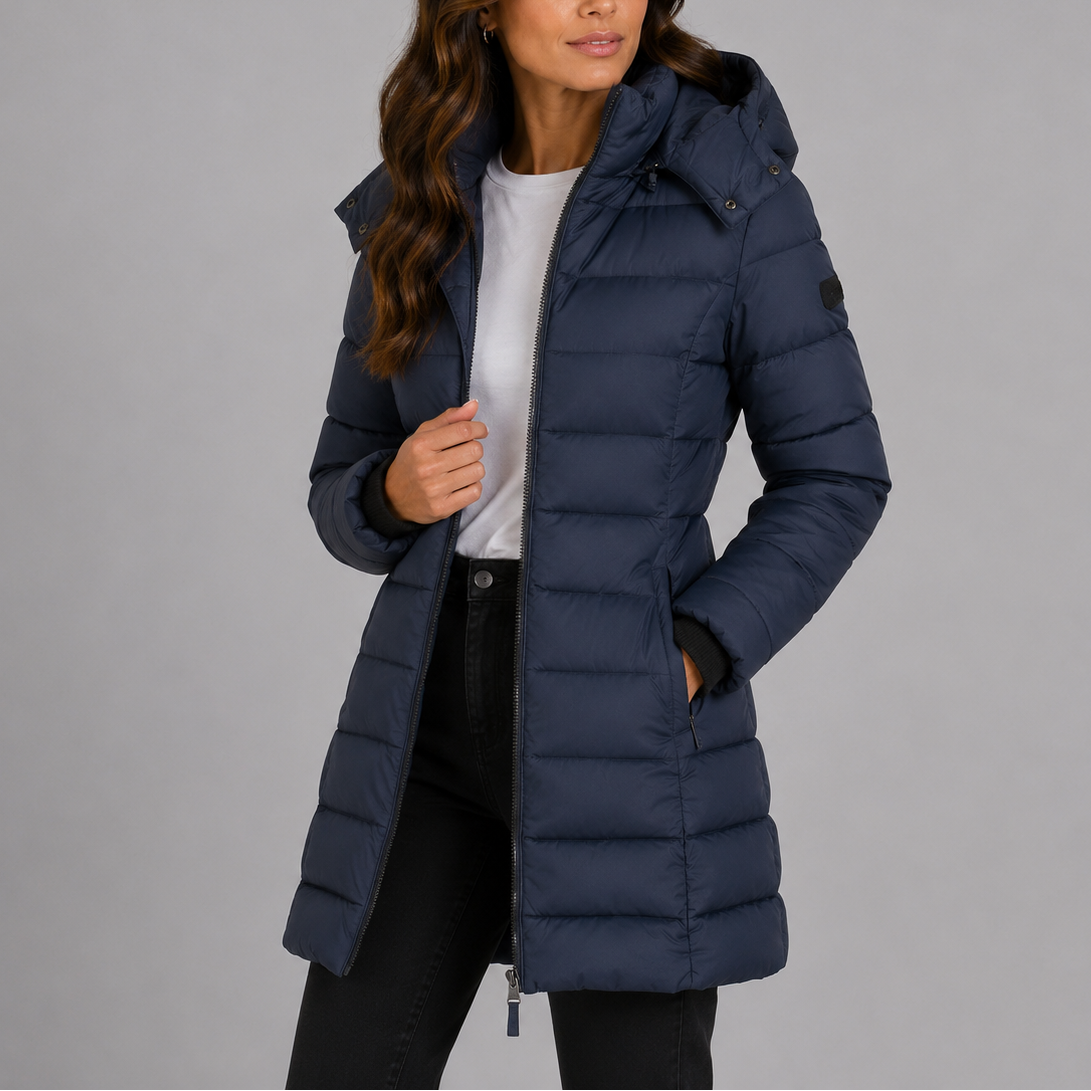 Margaret Womens Longline Puffer Coat with Hood