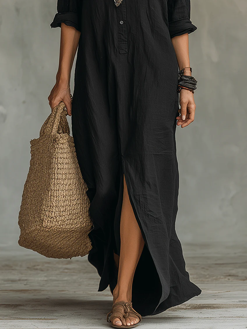 Krissy™ | Black Maxi Dress with Buttons