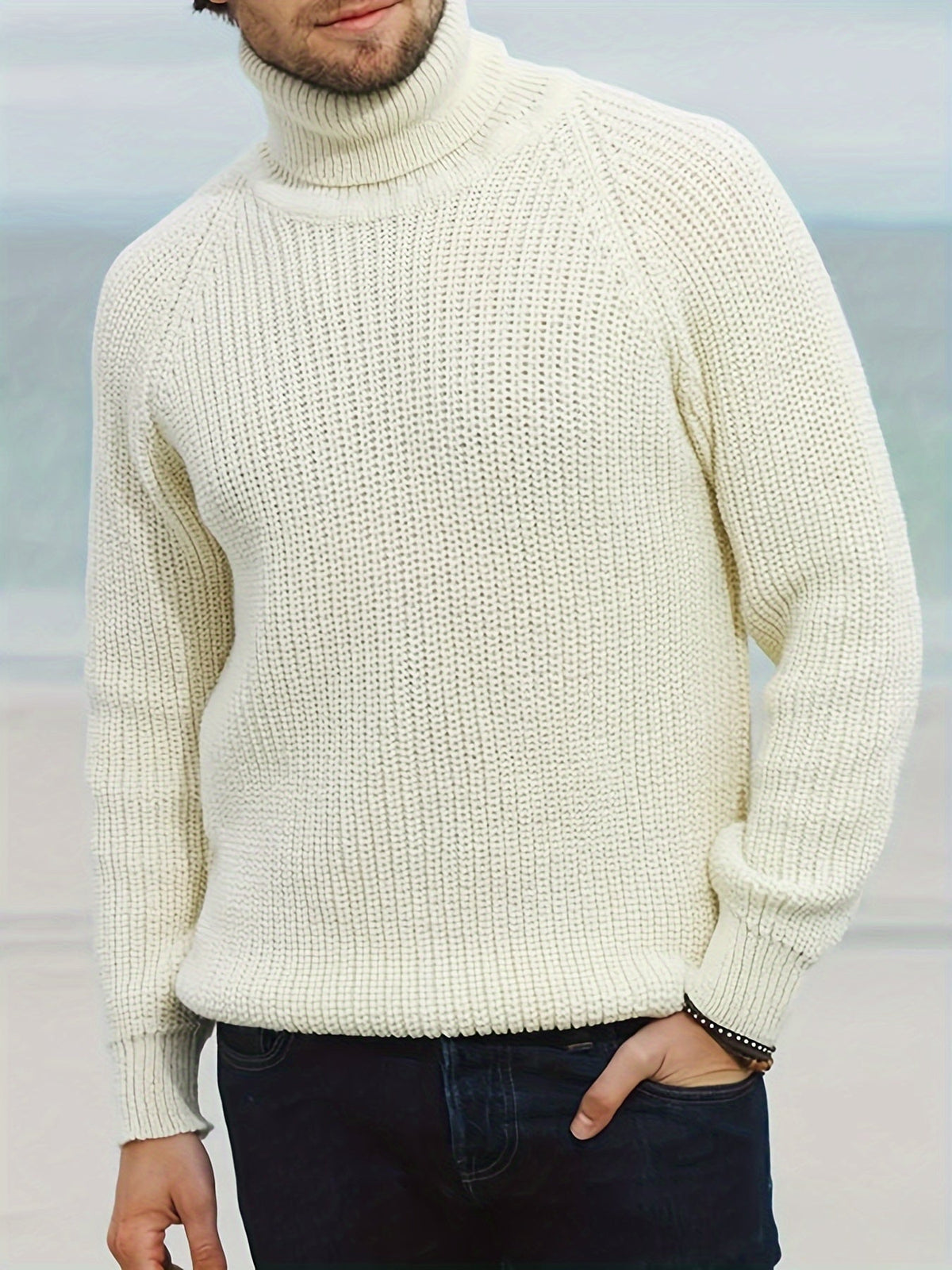 Alexander | Herren Warmer Strickpullover mit Rollkragen — Klassisches Strickdesign in Beige | Westmere