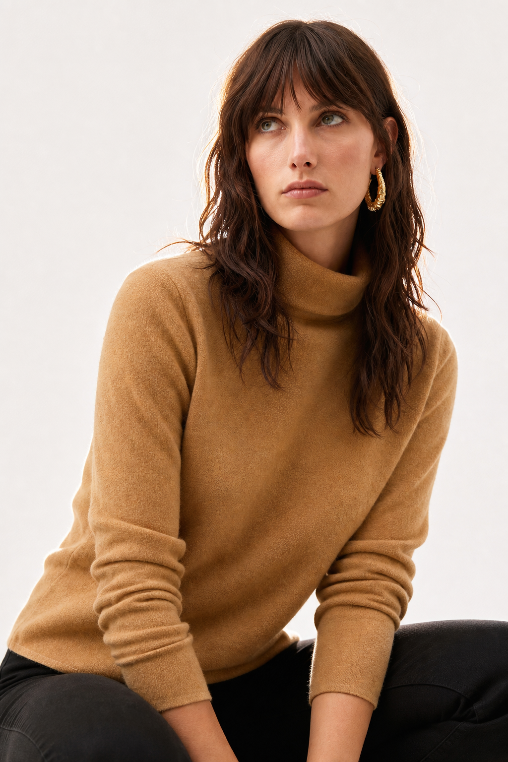 Victoria Womens Cashmere Blend Turtleneck Sweater, Slim Fit
