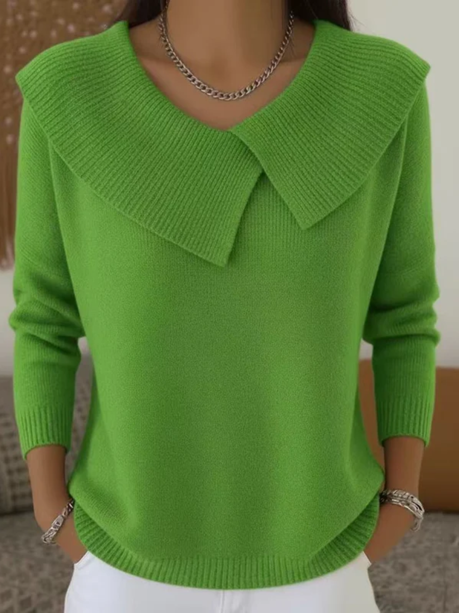 Aldene | Women's Collared Knit Sweater — Wide Fold-Over Collar Pullover in 7 Colors | Westmere