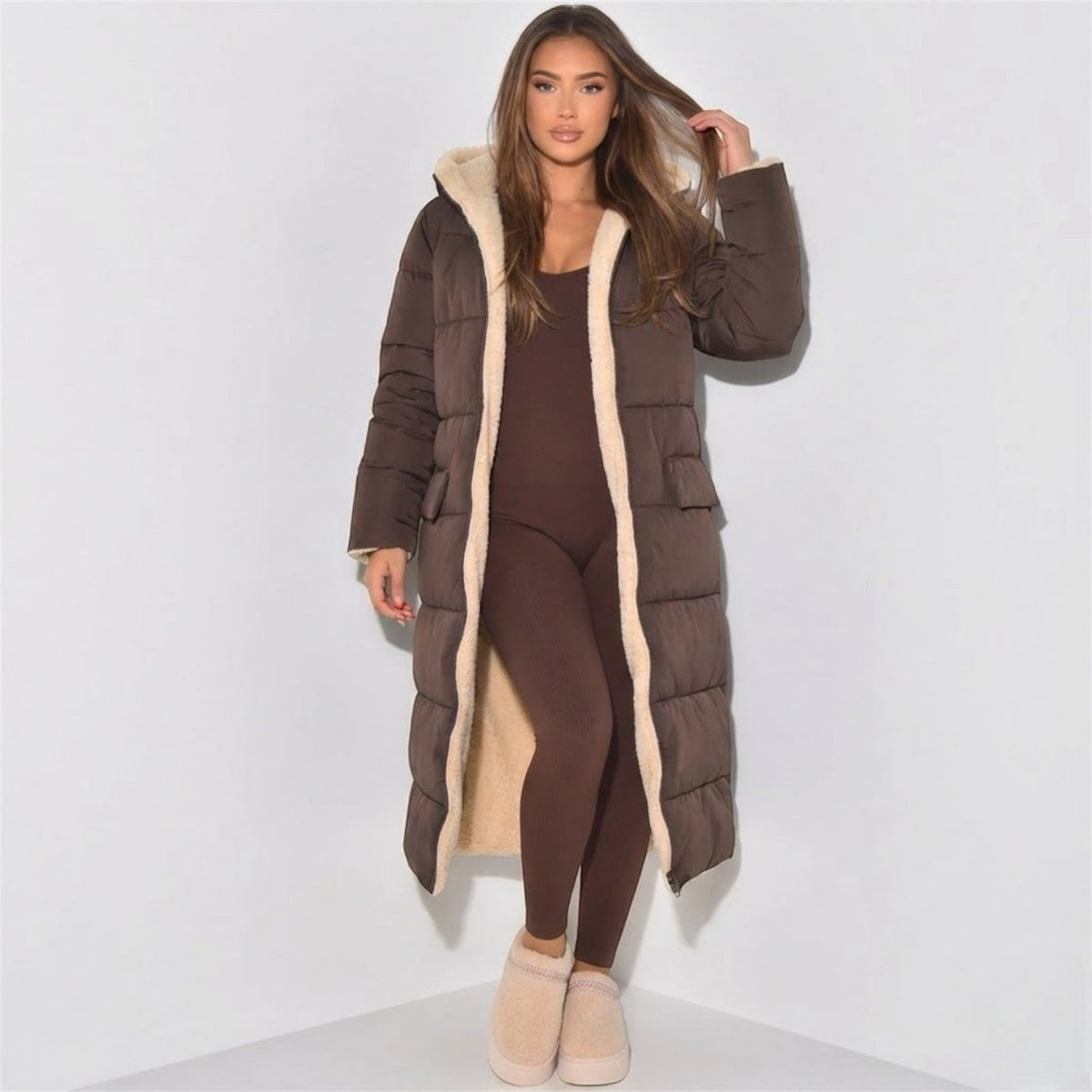 Alessia Womens Reversible Winter Jacket in Brown