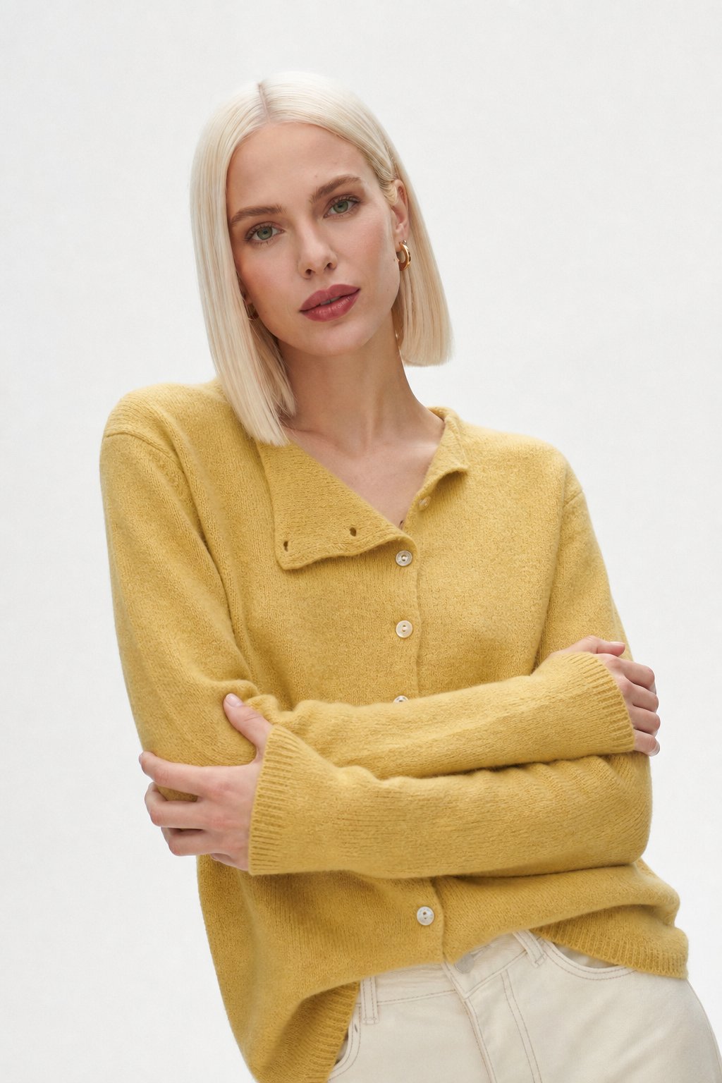 Amélise Womens Asymmetric Button Cashmere Blend Sweater