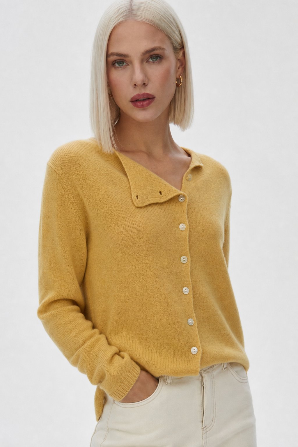 Amélise Womens Asymmetric Button Cashmere Blend Sweater