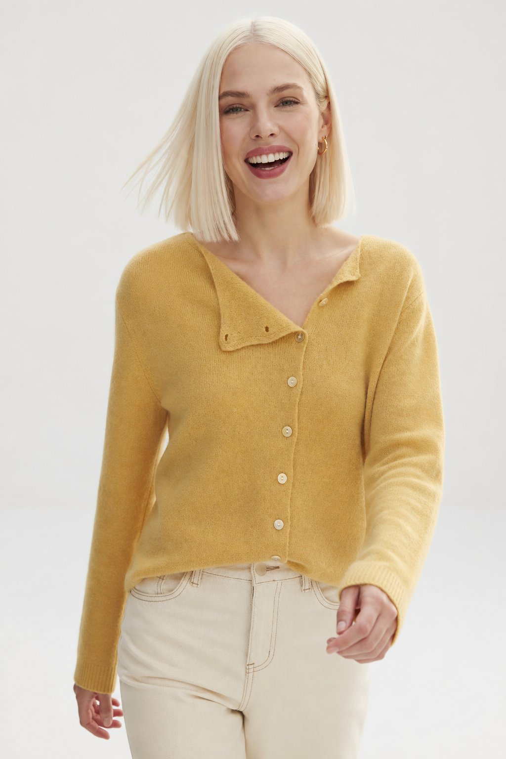 Amélise Womens Asymmetric Button Cashmere Blend Sweater
