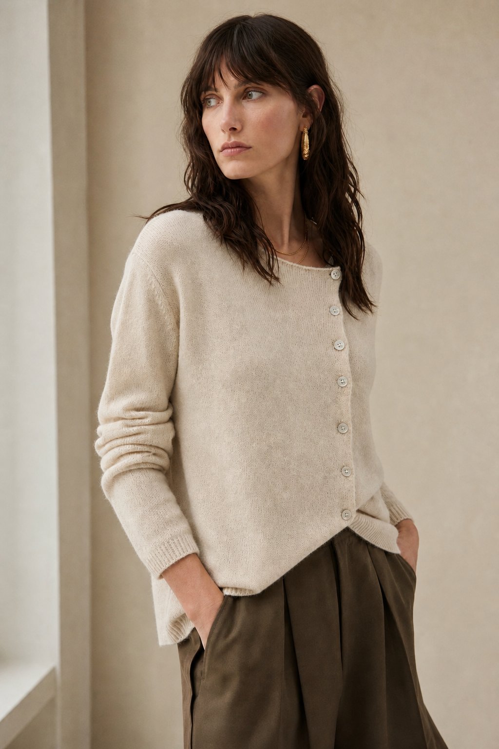 Amélise Womens Asymmetric Button Cashmere Blend Sweater