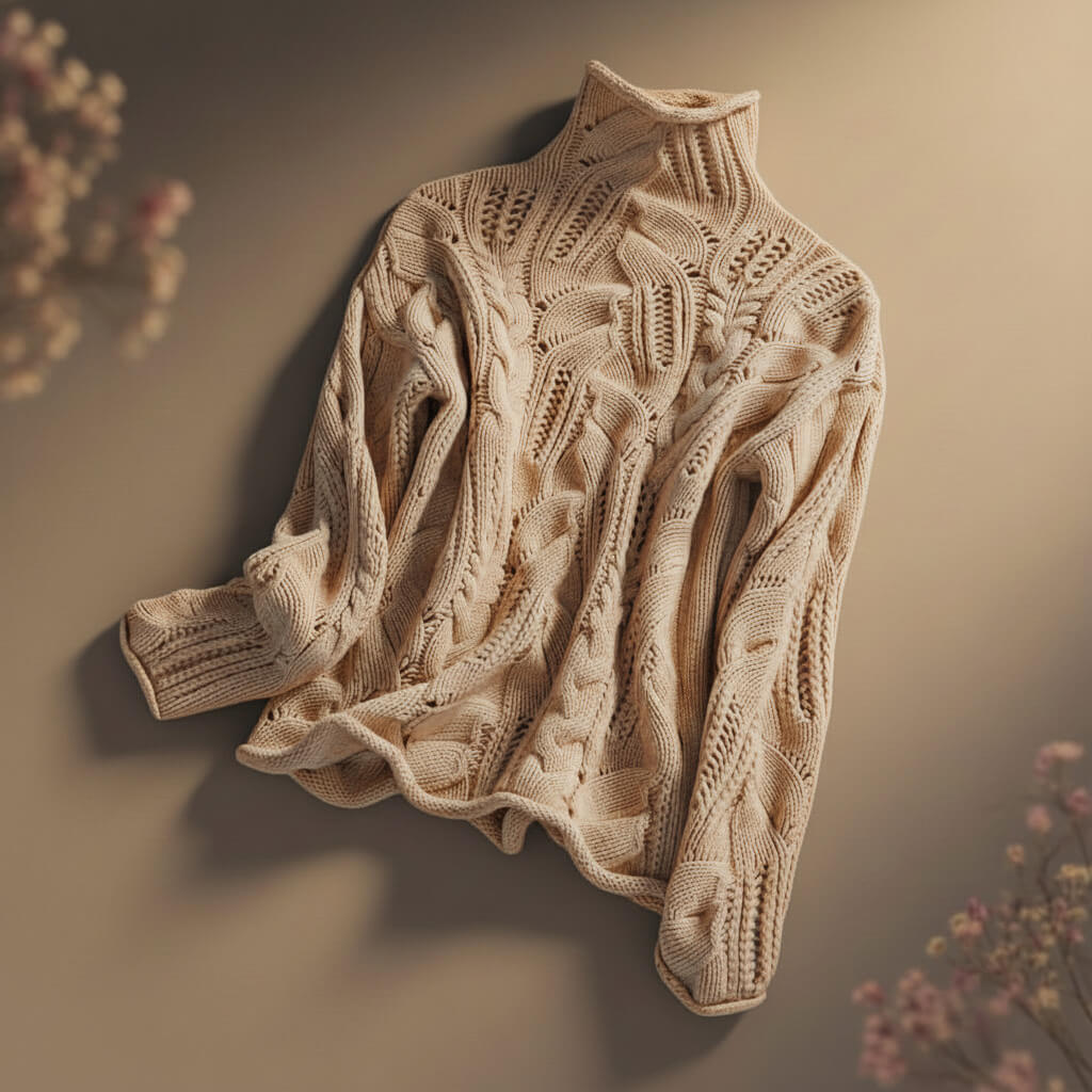 Nora Womens Merino Wool Blend Patterned Knit Sweater in Apricot Brown