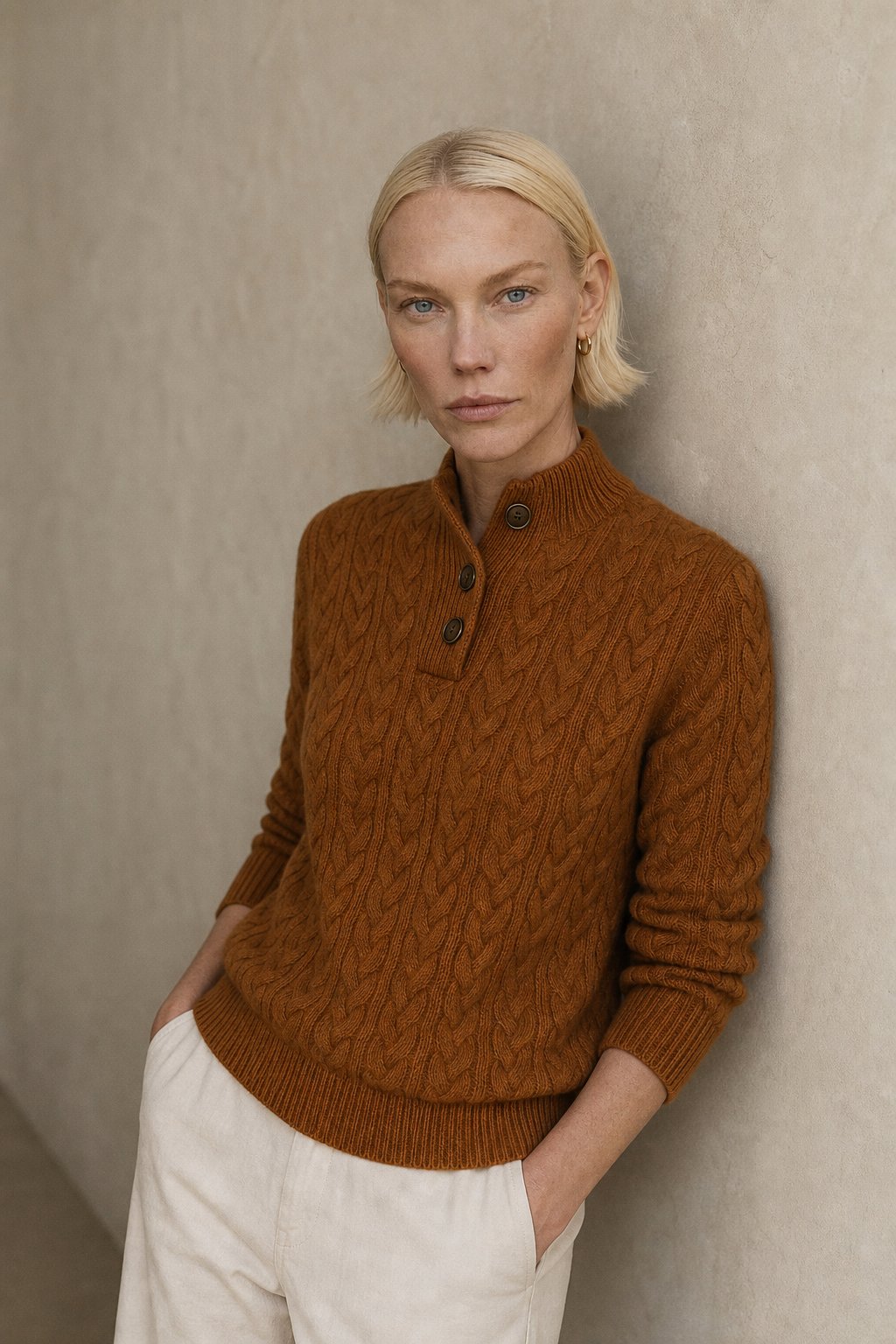 Arden Womens Button-Up Cable Knit Sweater in Vintage
