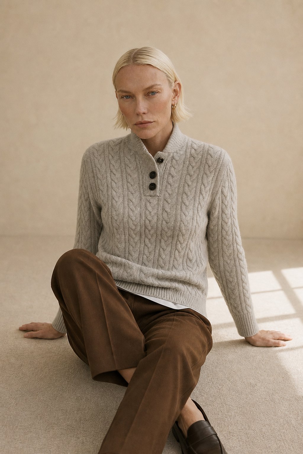 Arden Womens Button-Up Cable Knit Sweater in Gray