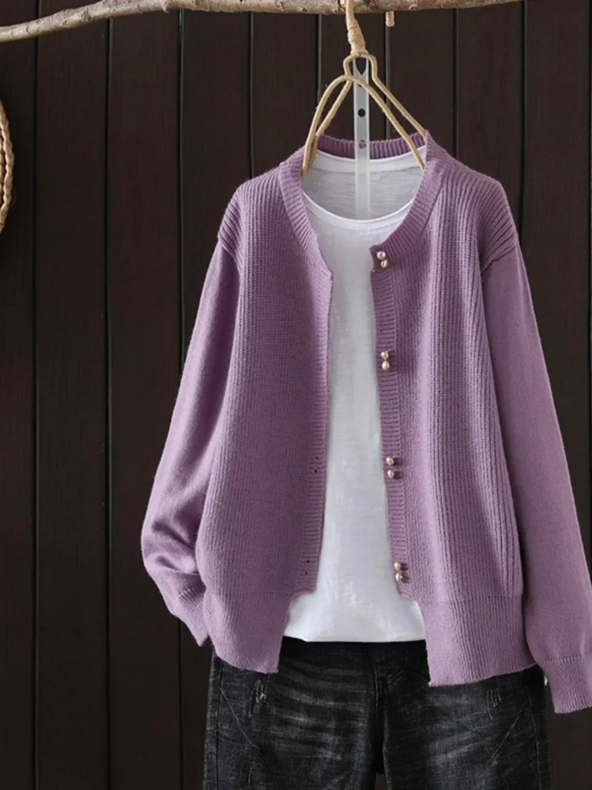 Arveth | Women's Button-Up Knit Cardigan — Pearl Button Round Neck Layer in 6 Colors | Westmere