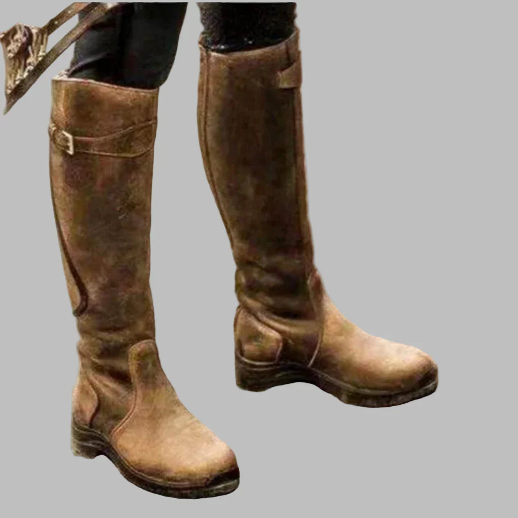 Jacqueline Womens Leather Boots with Cushioned Footbed in Brown