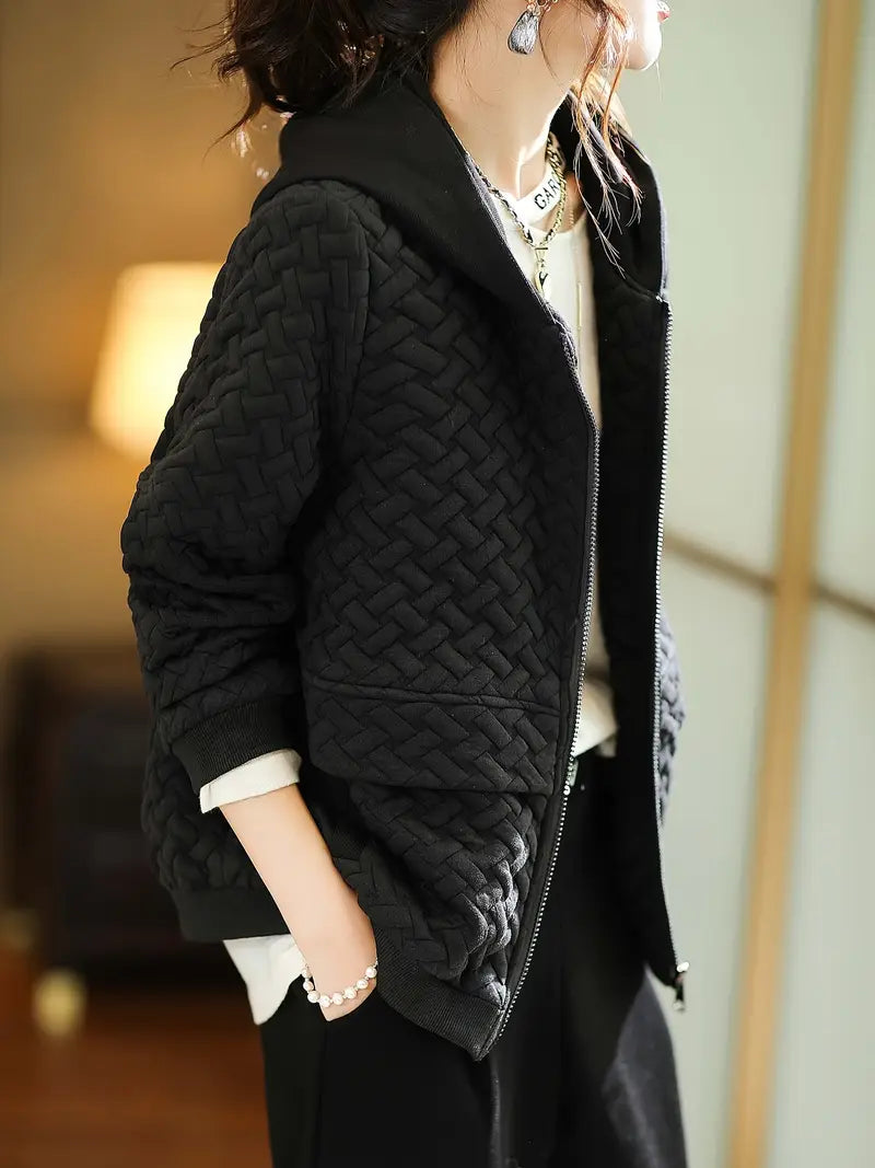 Mirelle Womens Quilted Hooded Jacket, Basketweave Pattern