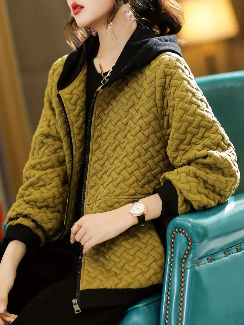 Mirelle Womens Quilted Hooded Jacket, Basketweave Pattern