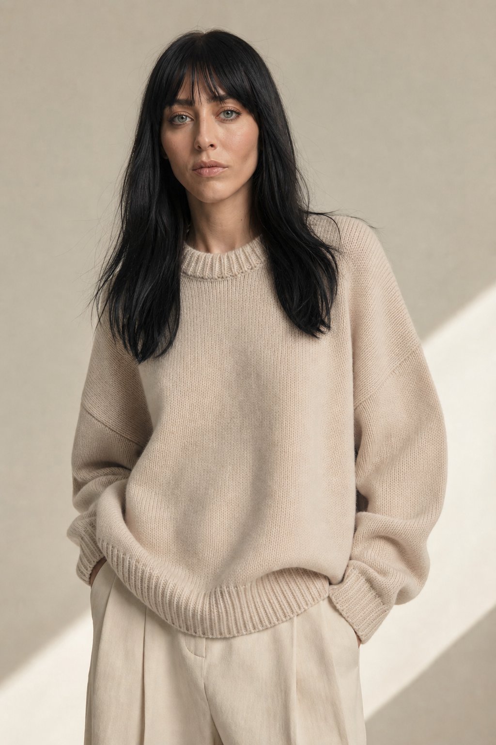 Deanna Womens Pure Cashmere Oversized Sweater in White