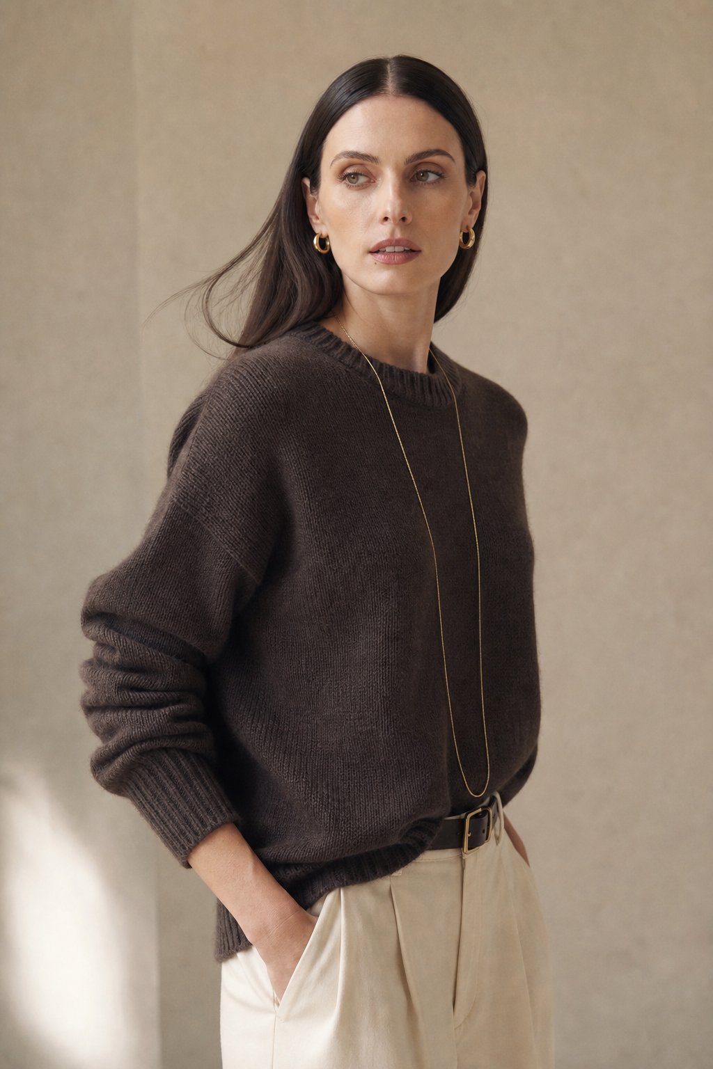 Deanna Womens Pure Cashmere Oversized Sweater in Brown