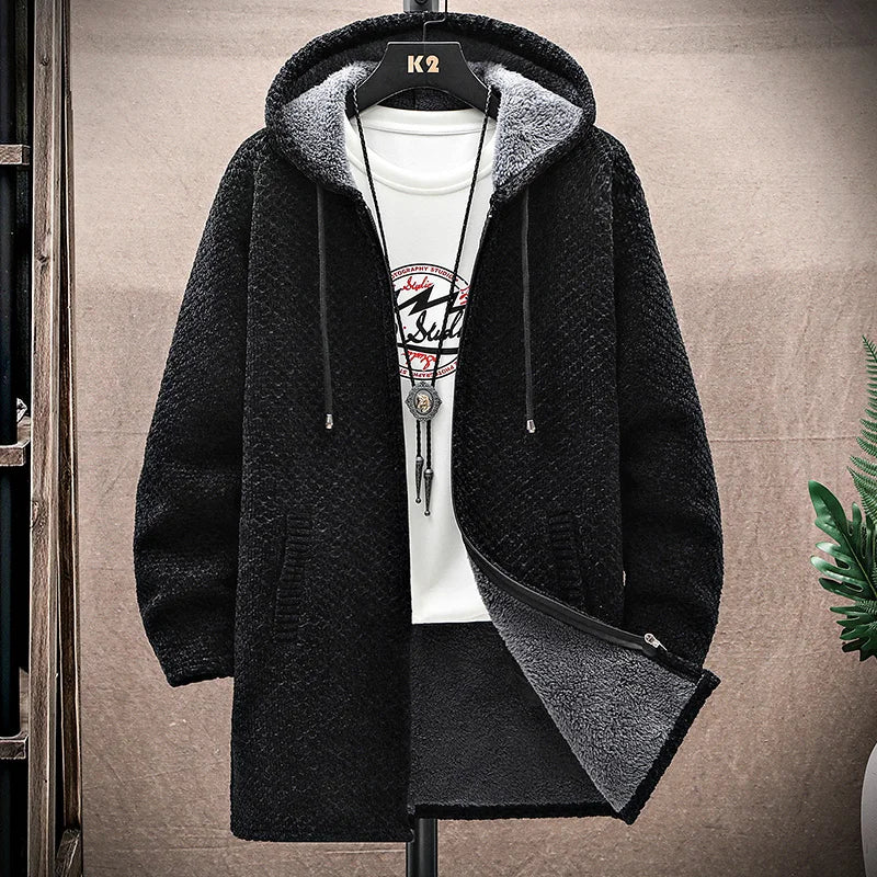 Seth Mens Wool Cashmere Blend Hooded Jacket in Black