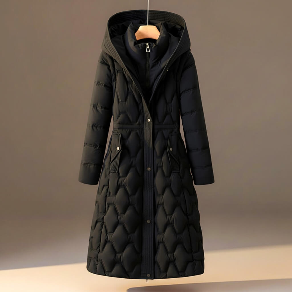 Kristy Womens Quilted Hooded Winter Coat in Midnight Black