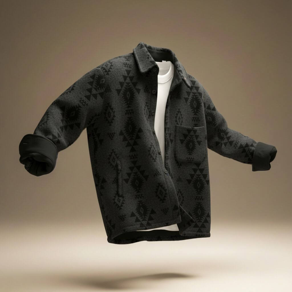 Weston Mens Southwestern Pattern Wool Blend Jacket in Obsidian Black