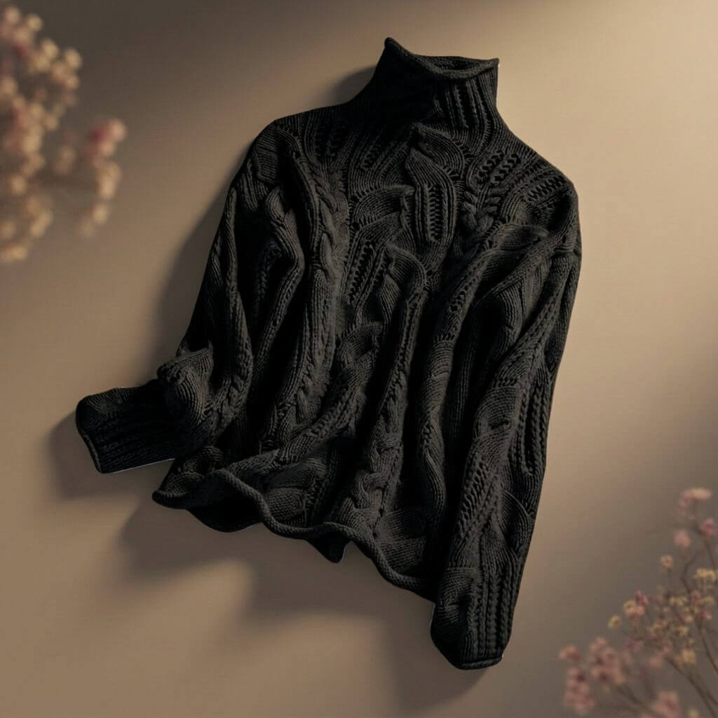 Nora Womens Merino Wool Blend Patterned Knit Sweater in Midnight Black