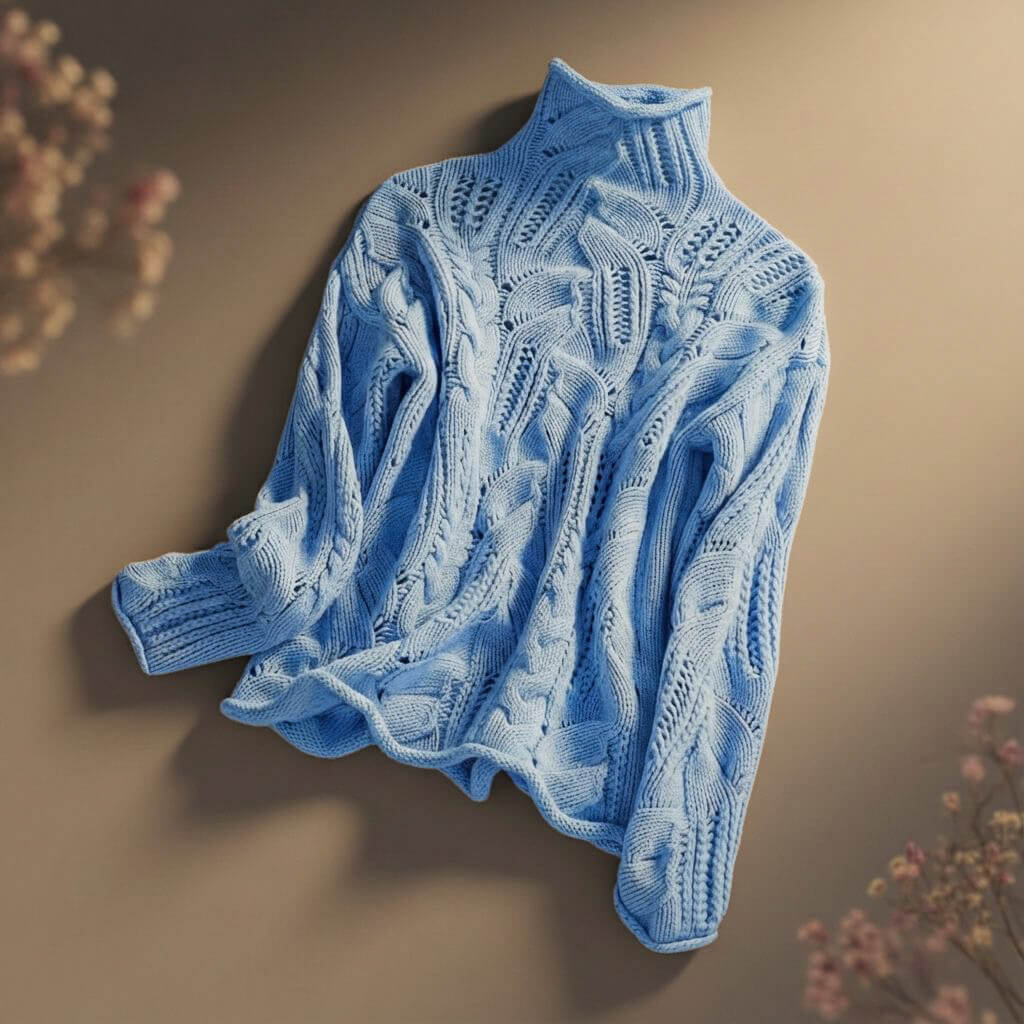Nora Womens Merino Wool Blend Patterned Knit Sweater in Baby Blue