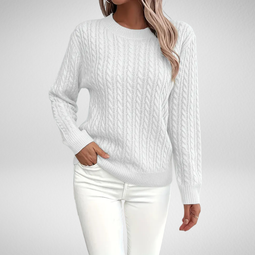 Brenna | Women's Cable Knit Crew Neck Sweater — Classic Pullover in 9 Colors, XS–3XL | Westmere