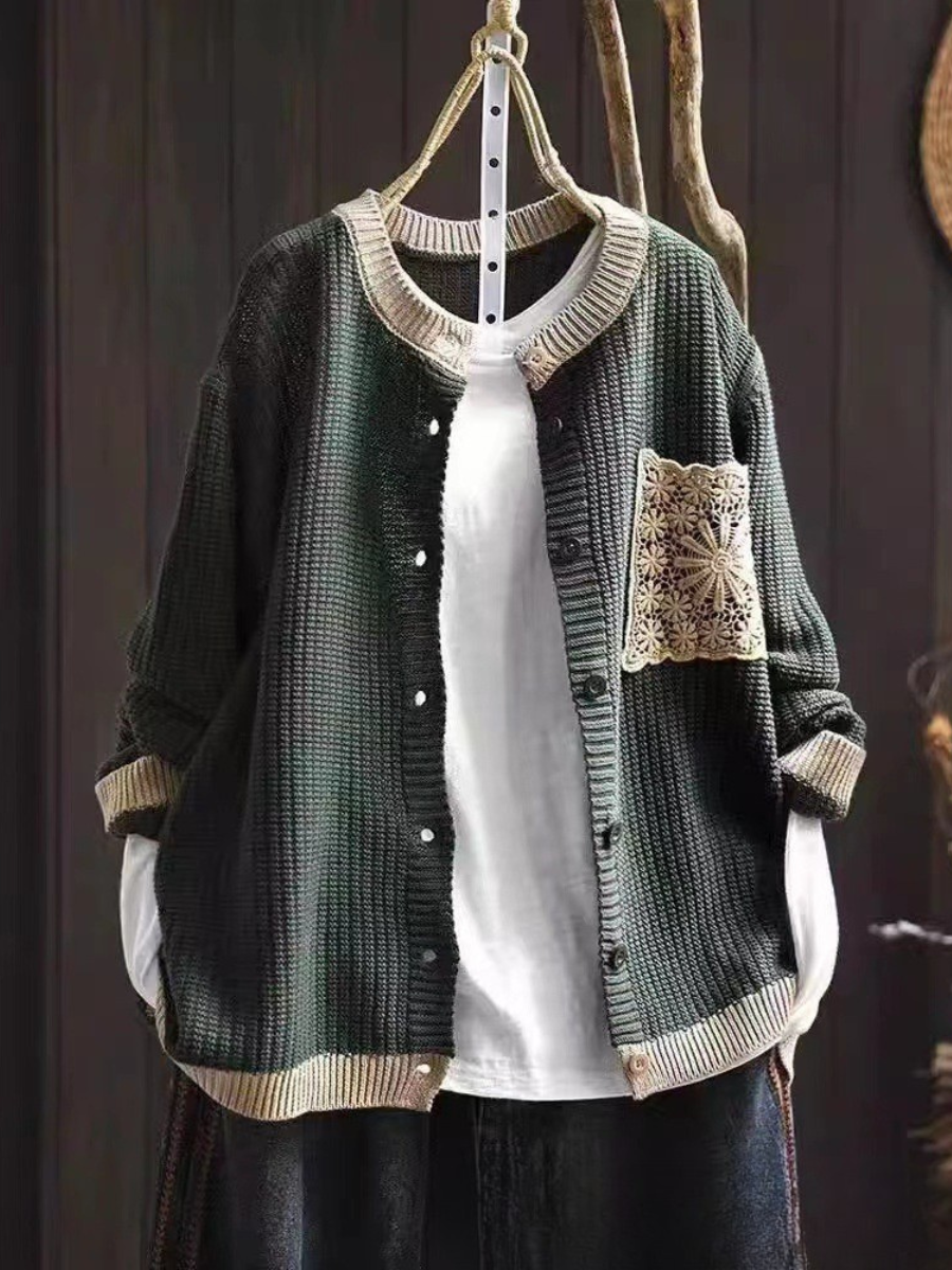 Brielle | Women's Button-Front Knit Cardigan — Lace Chest Pocket Detail in 9 Colors | Westmere