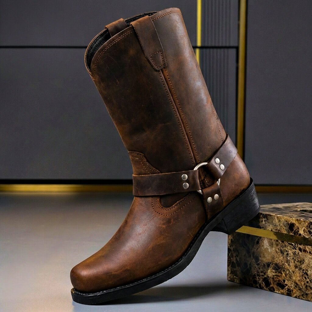 Victor Mens Genuine Leather Boots for Colder Days in Cognac Brown