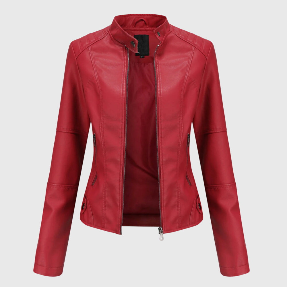 Giorgina Womens Leather Jacket with Tailored Fit in Red
