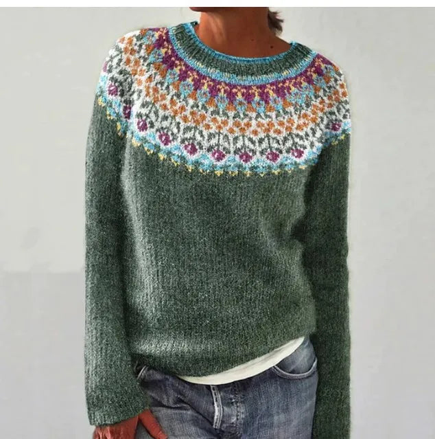 Women's Nordic-Print Knit Sweater, Relaxed Fit | Boat Neckline, Multicolor Pattern | 7 Colorways | 2XS–4XL