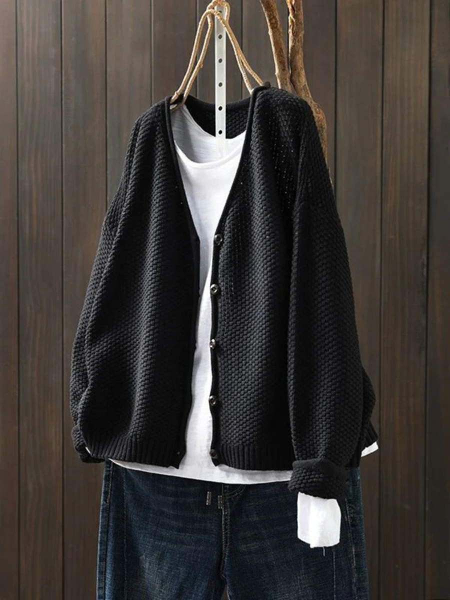 Calveth | Women's Button-Front Knit Cardigan — Chunky V-Neck Layer with Ribbed Hem in 9 Colors | Westmere