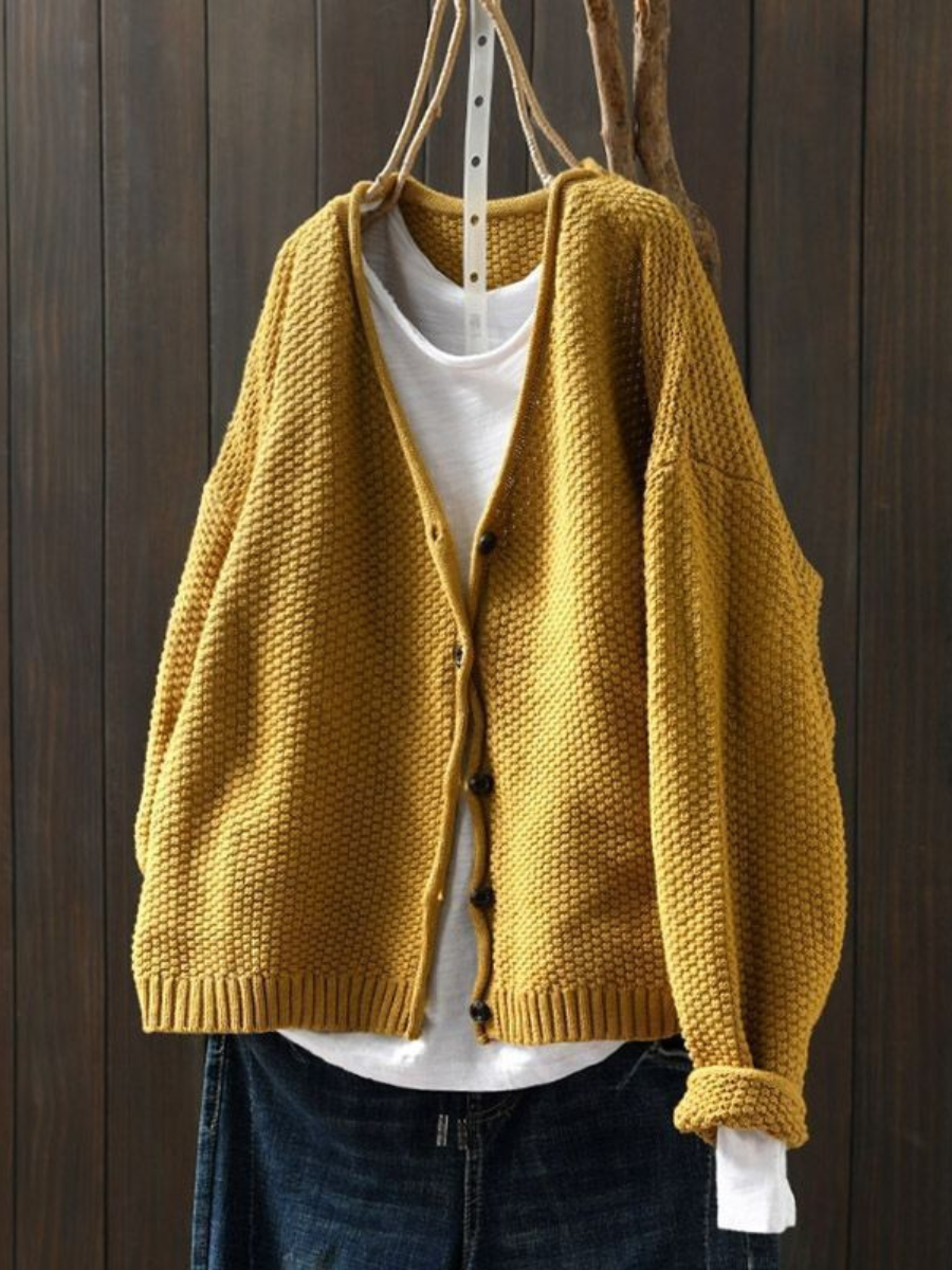 Calveth | Women's Button-Front Knit Cardigan — Chunky V-Neck Layer with Ribbed Hem in 9 Colors | Westmere