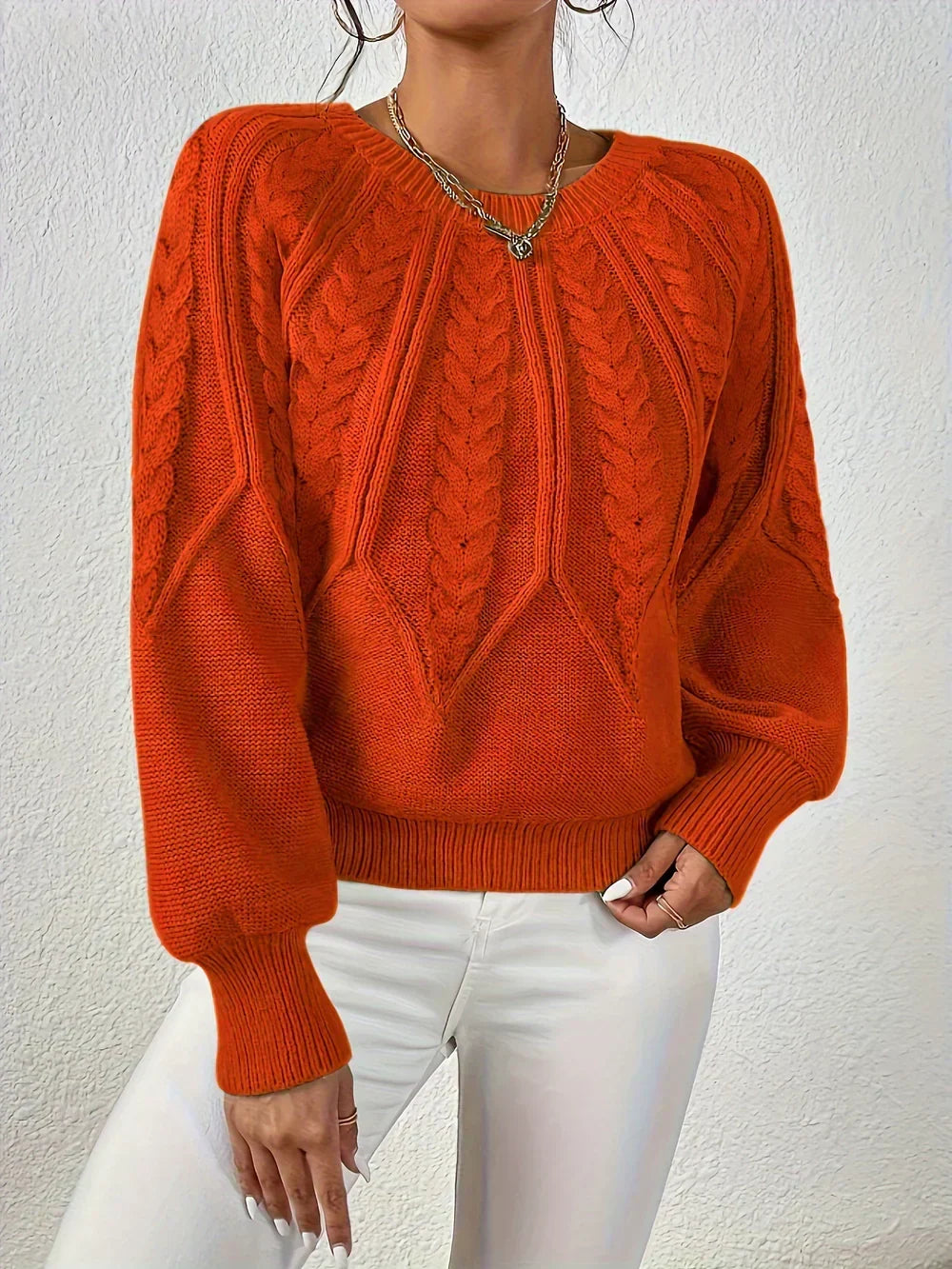 Calvina | Women's Cable Knit Crew Neck Sweater — Textured Everyday Pullover in 10 Colors | Westmere