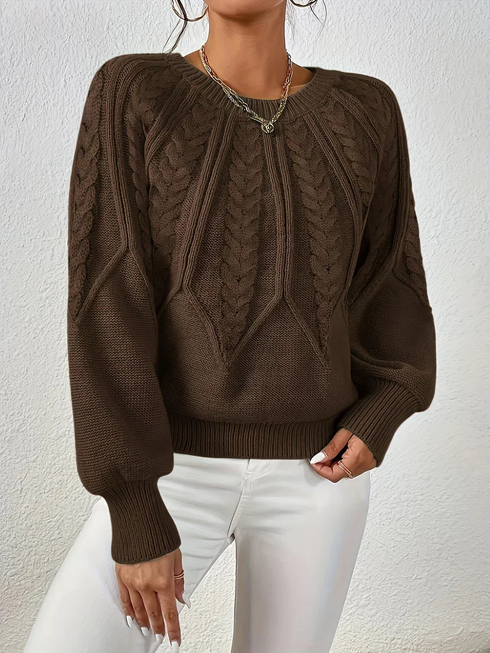 Calvina | Women's Cable Knit Crew Neck Sweater — Textured Everyday Pullover in 10 Colors | Westmere