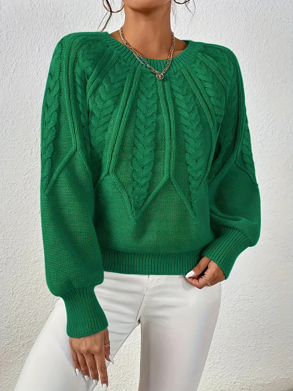 Calvina | Women's Cable Knit Crew Neck Sweater — Textured Everyday Pullover in 10 Colors | Westmere