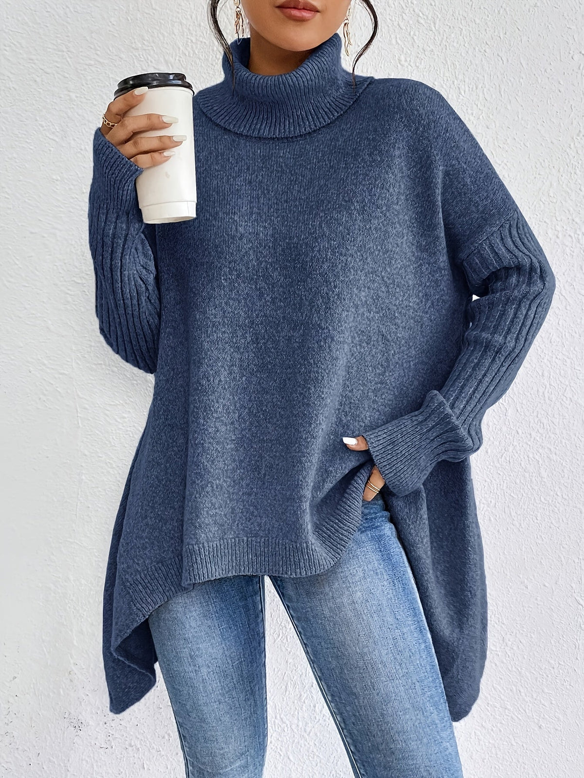 Celestia | Women's Oversized Turtleneck Sweater — Asymmetric Hem Knit Pullover in 5 Colors | Westmere
