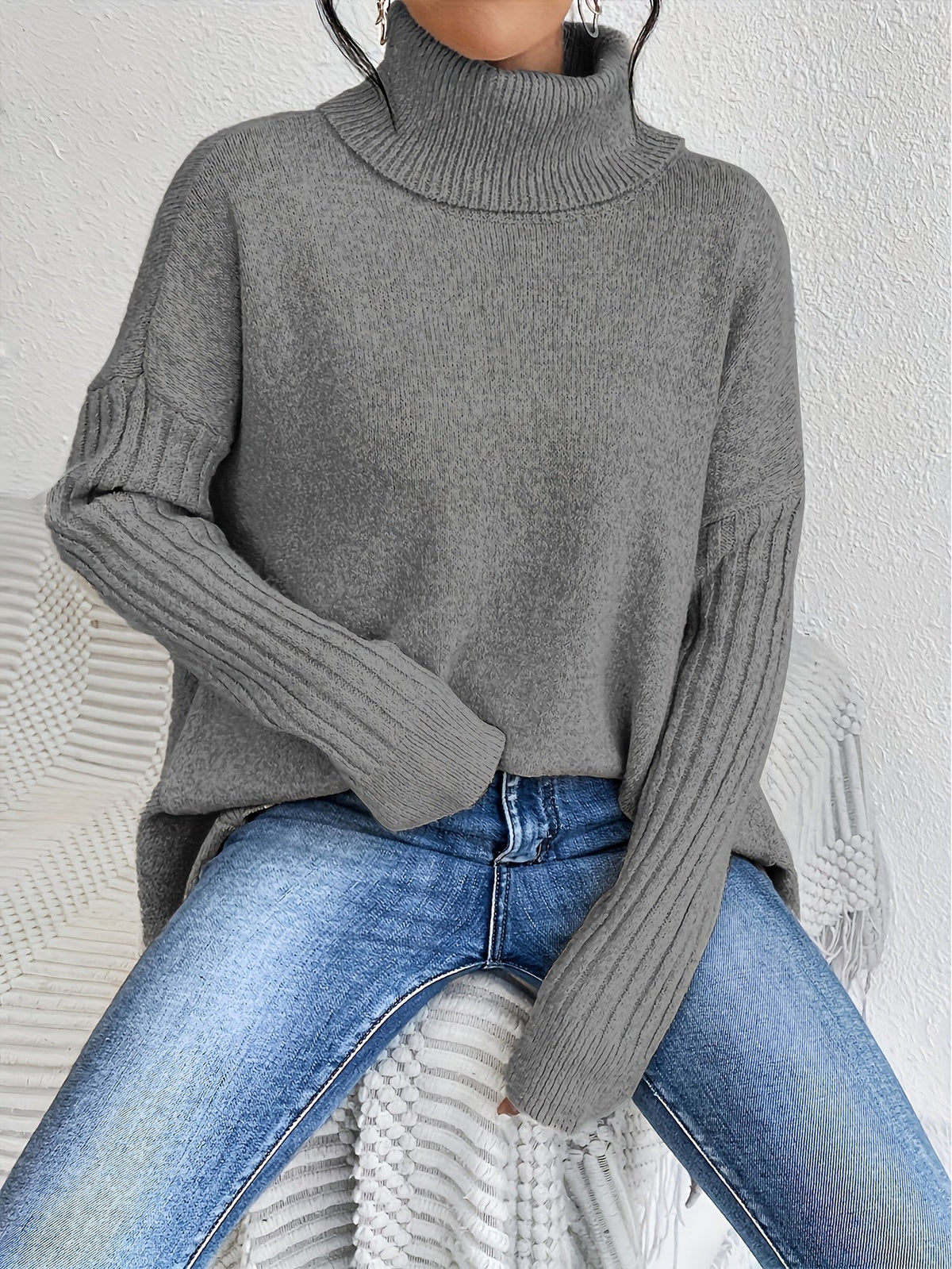 Celestia | Women's Oversized Turtleneck Sweater — Asymmetric Hem Knit Pullover in 5 Colors | Westmere