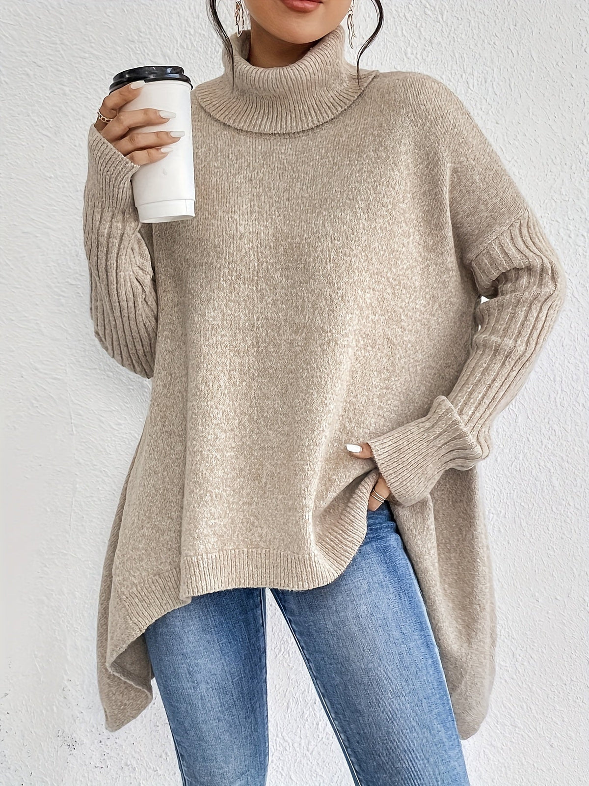 Celestia | Women's Oversized Turtleneck Sweater — Asymmetric Hem Knit Pullover in 5 Colors | Westmere